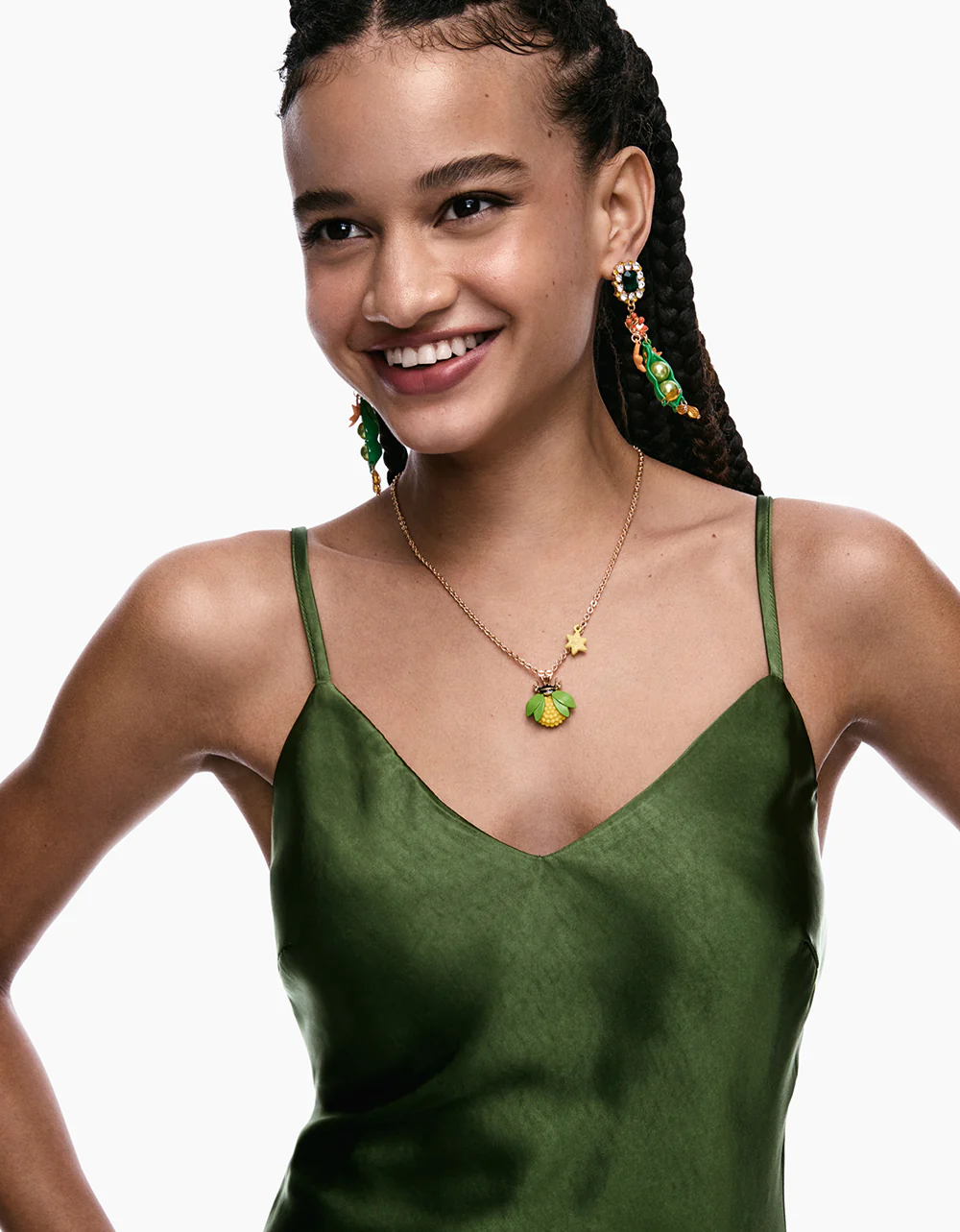 PEA CRYSTAL DOUBLE DROP EARRINGS MULTI - Image 2