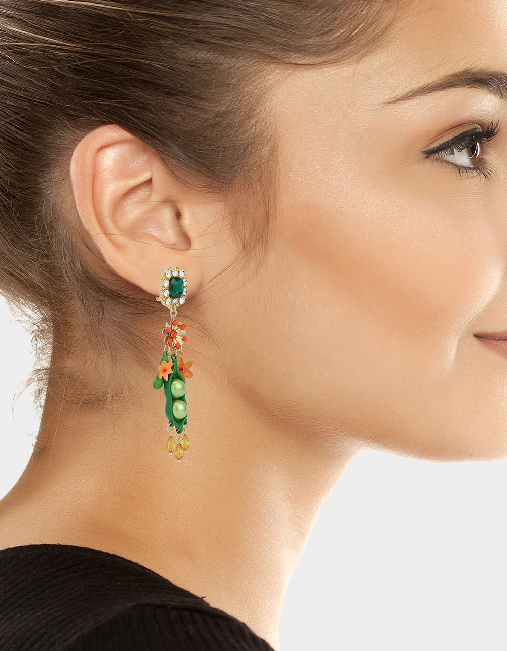 PEA CRYSTAL DOUBLE DROP EARRINGS MULTI - Image 4