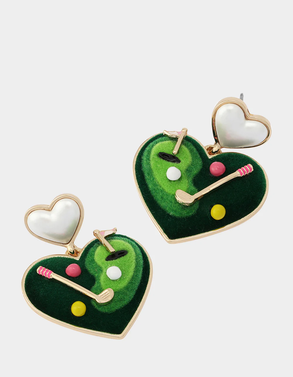 HEART GOLF DOUBLE DROP EARRINGS GREEN - Image 2