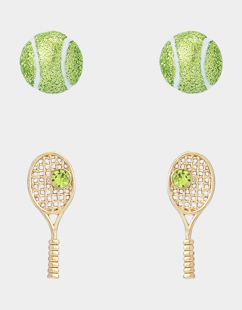 TENNIS RACQUET BALL EARRING STUDS SET
