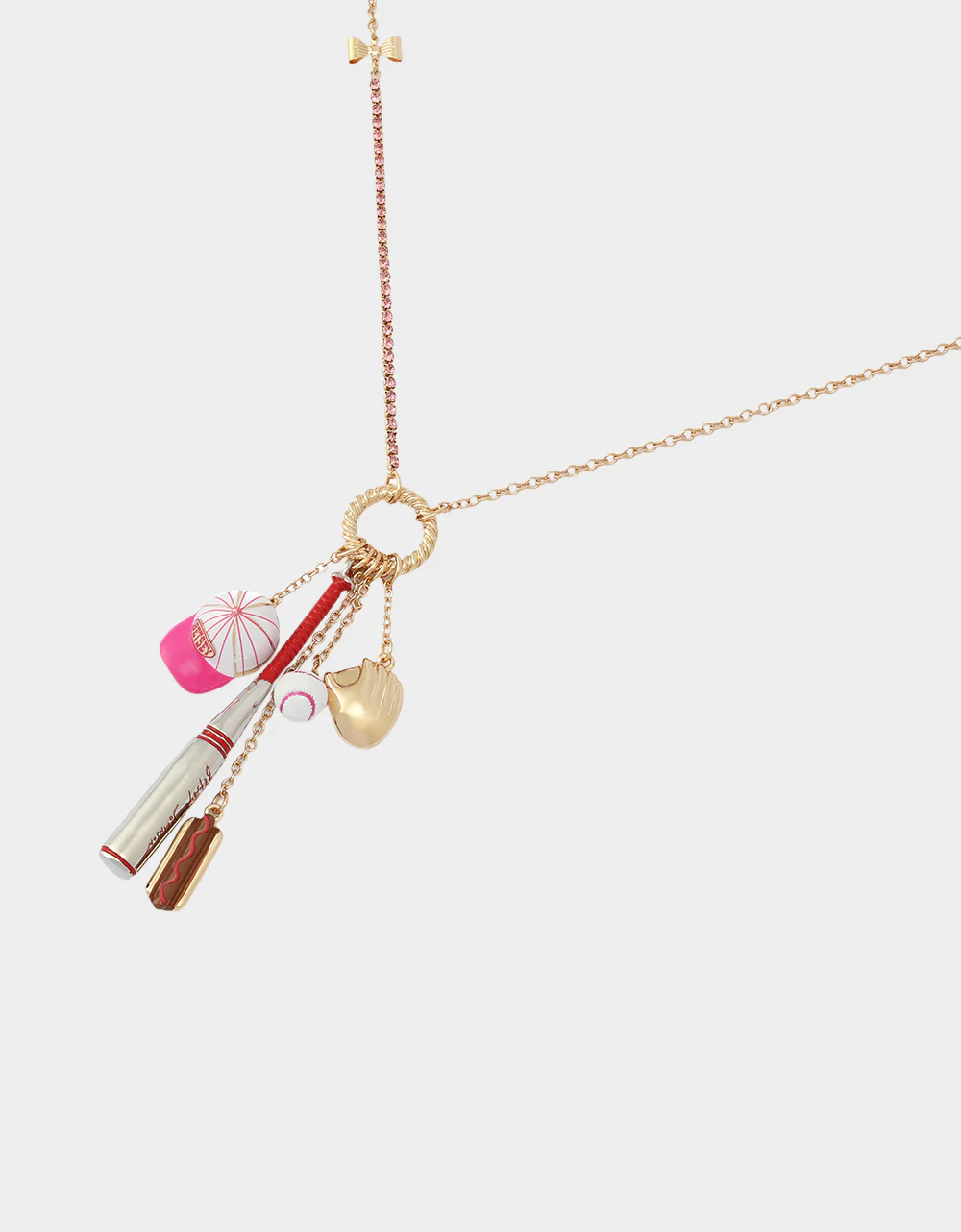BASEBALL CHARM PENDANT NECKLACE PINK - Image 3