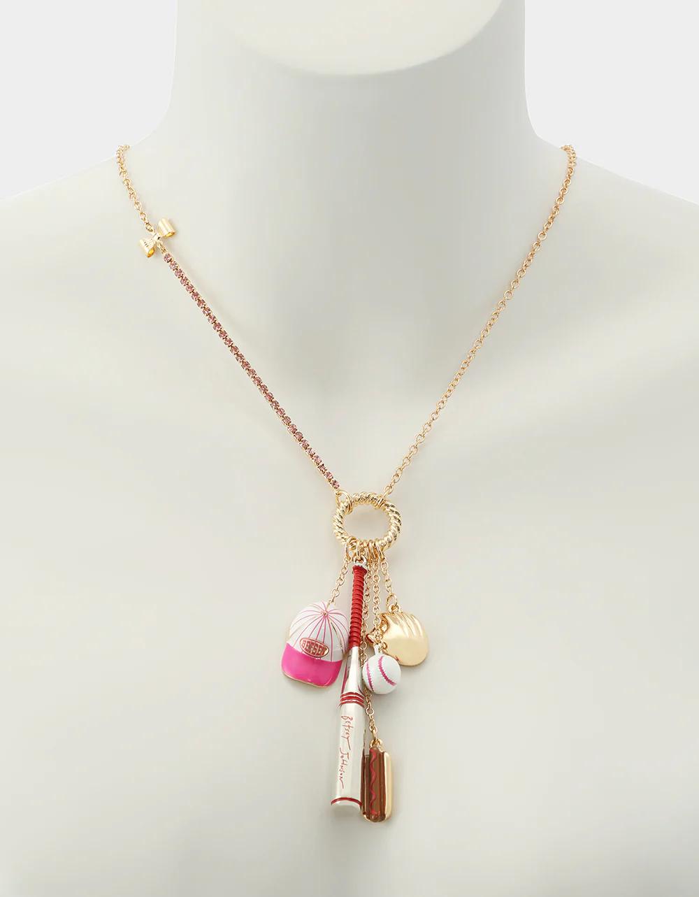 BASEBALL CHARM PENDANT NECKLACE PINK - Image 4