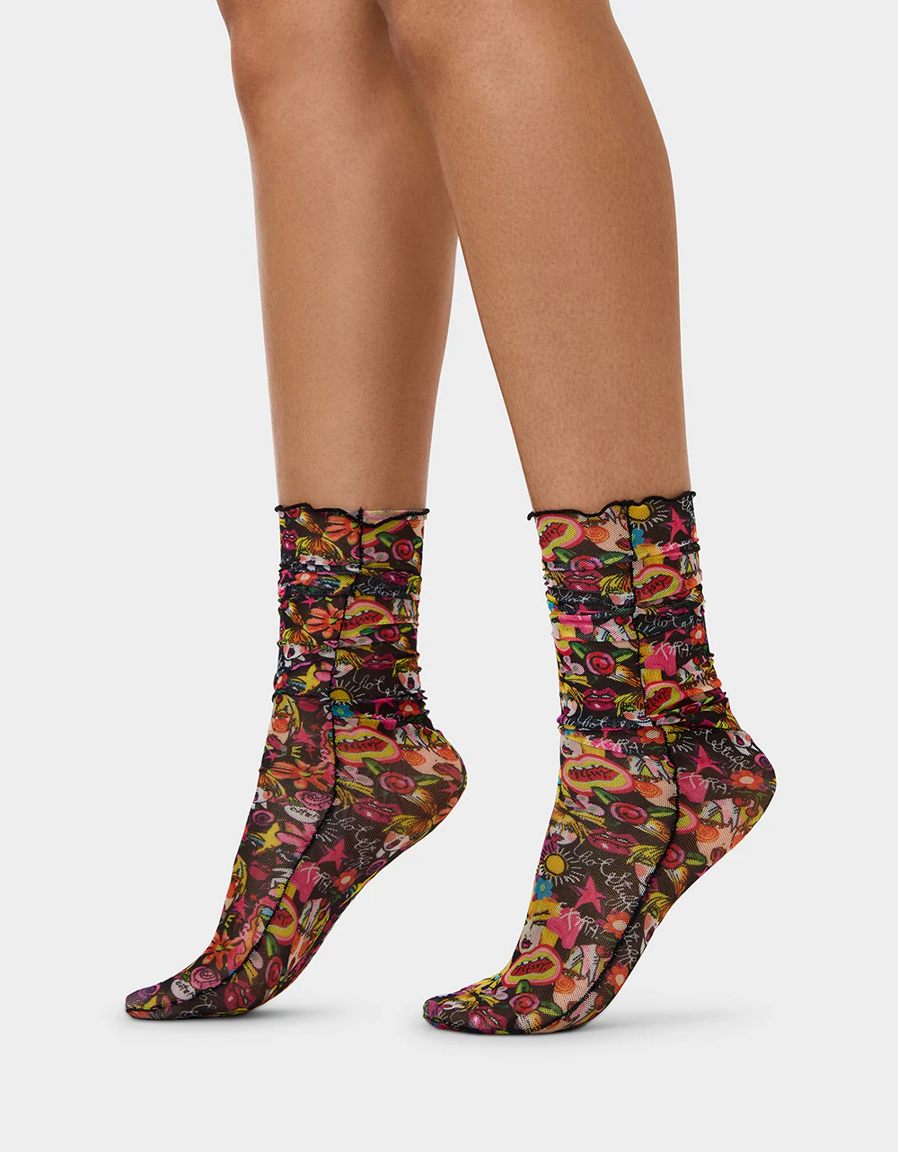 2-PACK BETSEY'S FACES MESH CREW SOCKS BLACK MULTI - Image 4