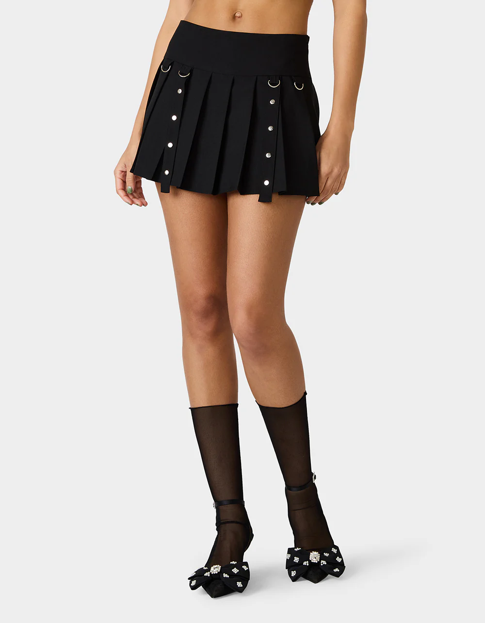 REBEL RIVET PLEATED SKIRT BLACK - Image 3