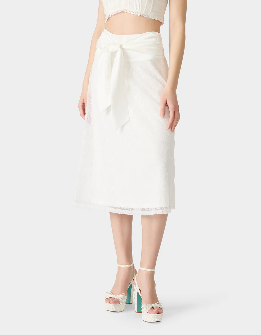 TIE ME LACE MIDI SKIRT WHITE - Image 3